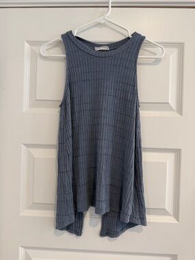 Lush Ribbed Open Back Swing Tank Top - Slate Blue